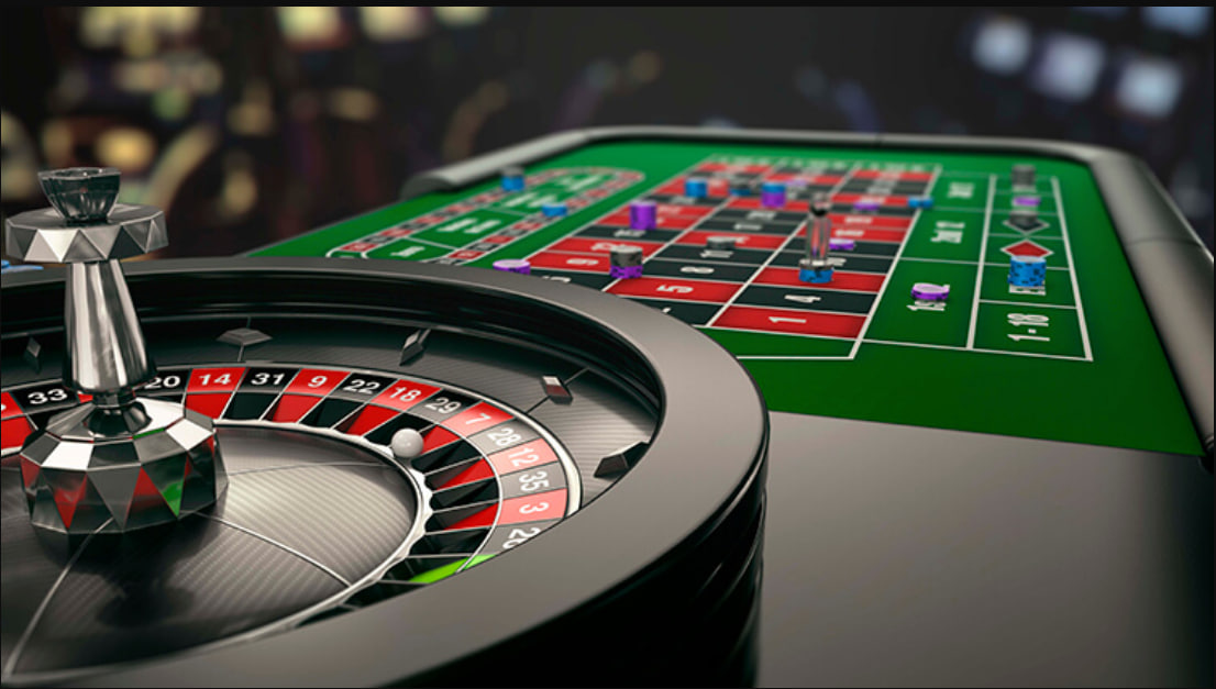 A classic still from the film featuring the main characters in the casino.